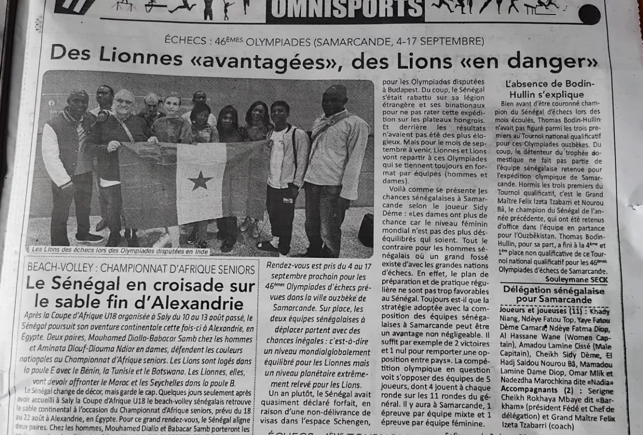 Olympiades d'échecs 2026 : le Sénégal à Samarcande, entre espoirs et défis